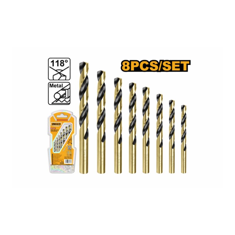 Set brocas metal HSS 8 piezas 2-8 mm INGCO AKDB0801